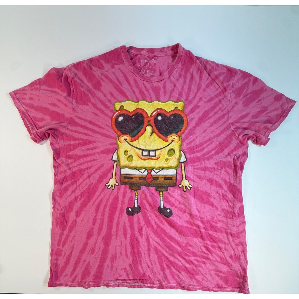 Nickelodeon SpongeBob SquarePants Heart Sunglasses Pink Tie Dye T-Shirt Large
